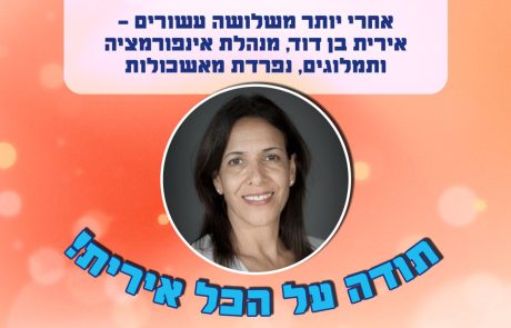 אשכולות מודה ומוקירה את אירית בן דוד על 31 שנות עשייה מרשימה